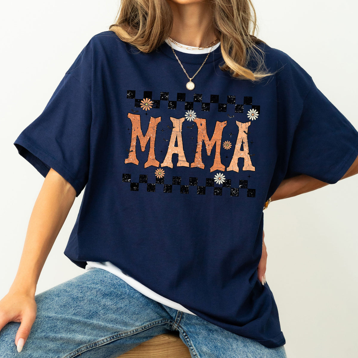 Mama Checkered Retro Vintage Bold Graphic Statement Design For Moms Comfort Colors Tee