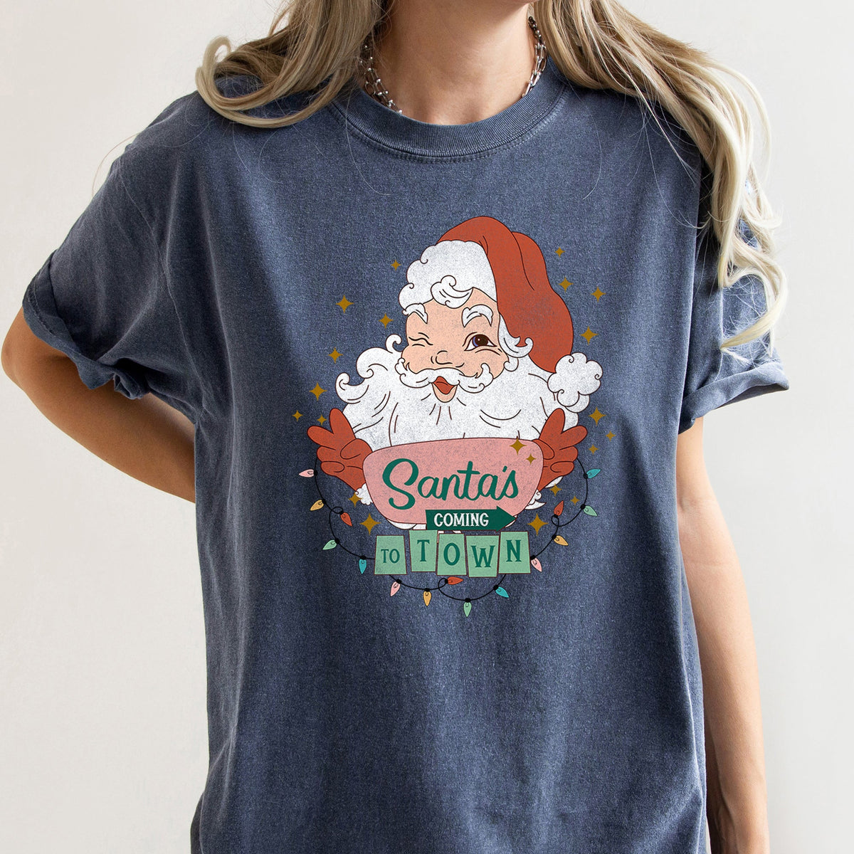 Santa Is Coming To Town Retro Christmas Vintage Holiday Cheer Comfort Colors Tee